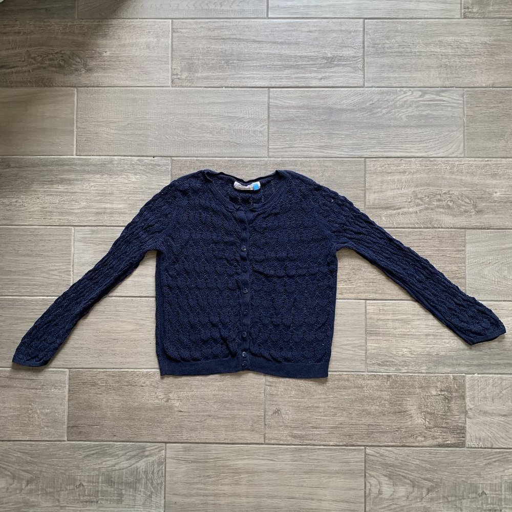 crocheted navy cardigan--lightweight
